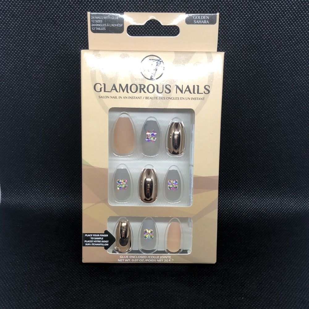 Glamorous nails salon press-on Golden Sahara